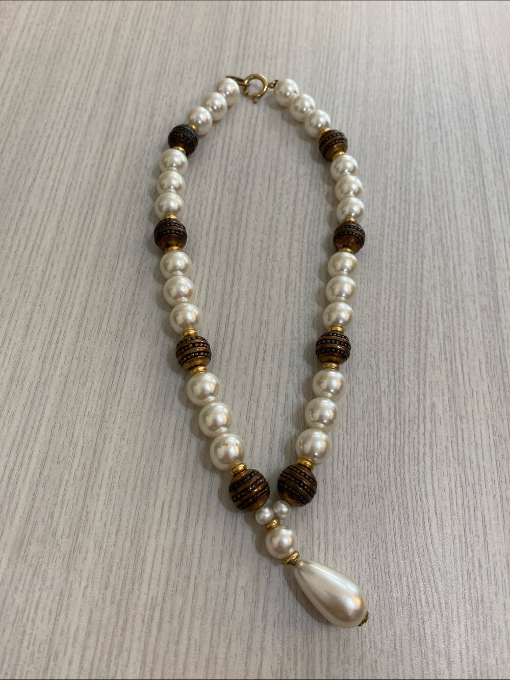 Classic Faux Pearl and Brown Bead Teardrop Necklace - Women Jewelry - Picture 4 of 4